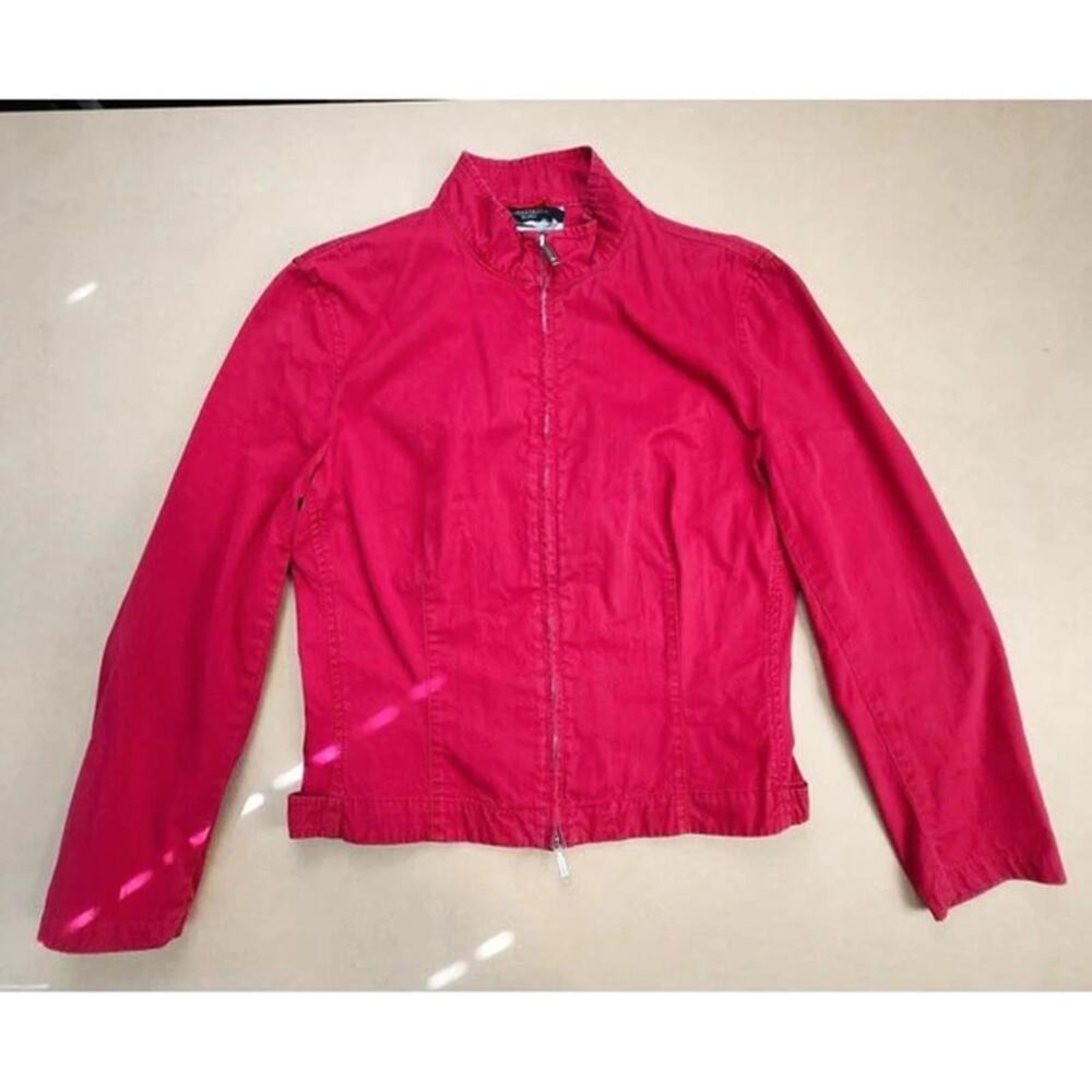 Max Mara Red Moto Jacket Size Medium Italian Made 100% Cotton - Picture 9 of 9